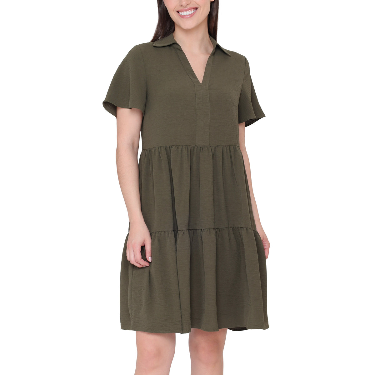 Tahari Women's Short-Sleeve Tiered Dress
