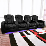 Pavillion II 4-piece Top Grain Leather Power Reclining Home Theatre Seating, Black