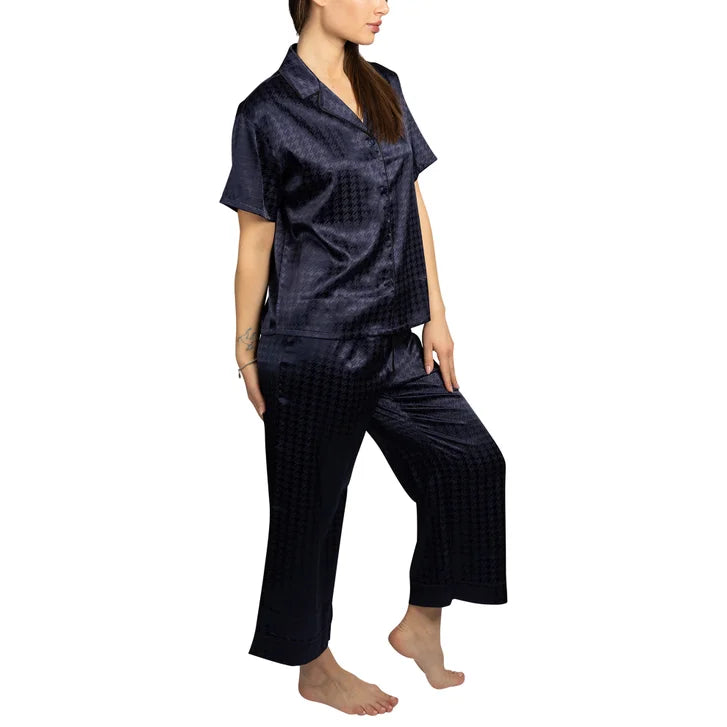 BCBGMAXAZRIA Women's Satin Jacquard Notch Collar Pajama Set