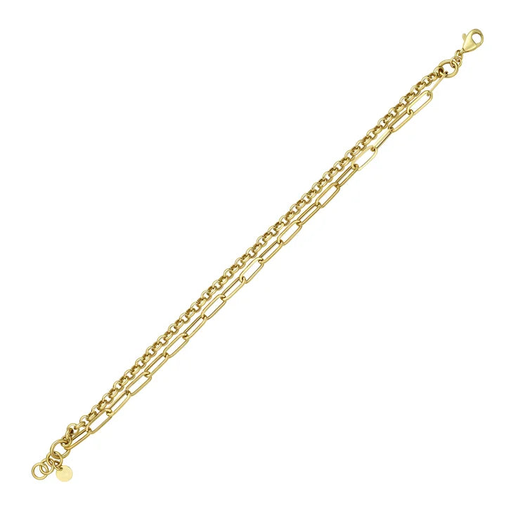High Polish Paperclip and Rolo Link Bracelet in Yellow Gold