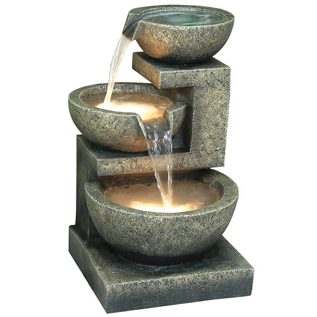 3-bowl Fountain with Warm White Lights X2
