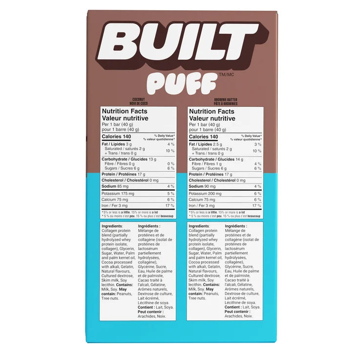 Built Puffs Protein Bars, Brownie Batter & Coconut, 14 × 40 g
