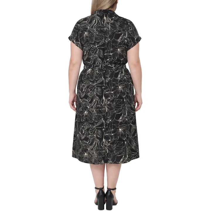 Jewel Badgley Mischka Women's Short Sleeve Button Front Dress