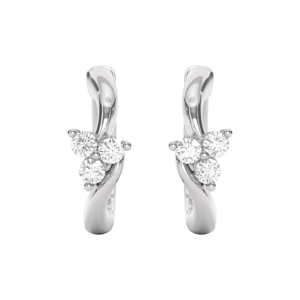 Round Brilliant Diamond Three Stone Hoop Earrings (0.20 ctw)