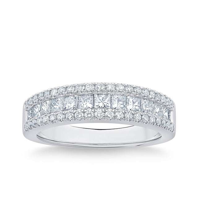 Princess Cut and Round Brilliant Diamond Three Row Band (1.00 ctw) H5