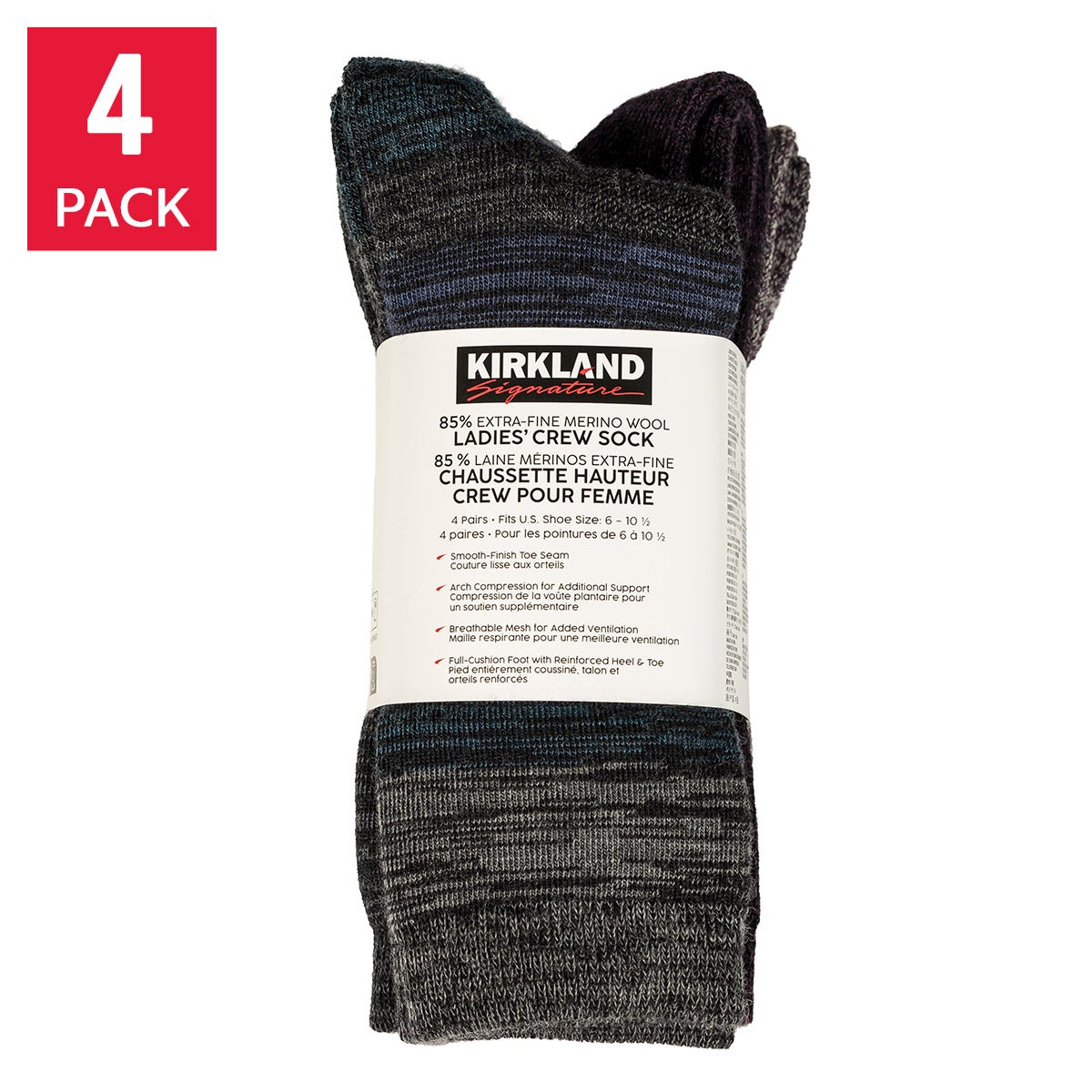 Kirkland Signature Women's Crew Sock made with Extra-Fine Merino wool