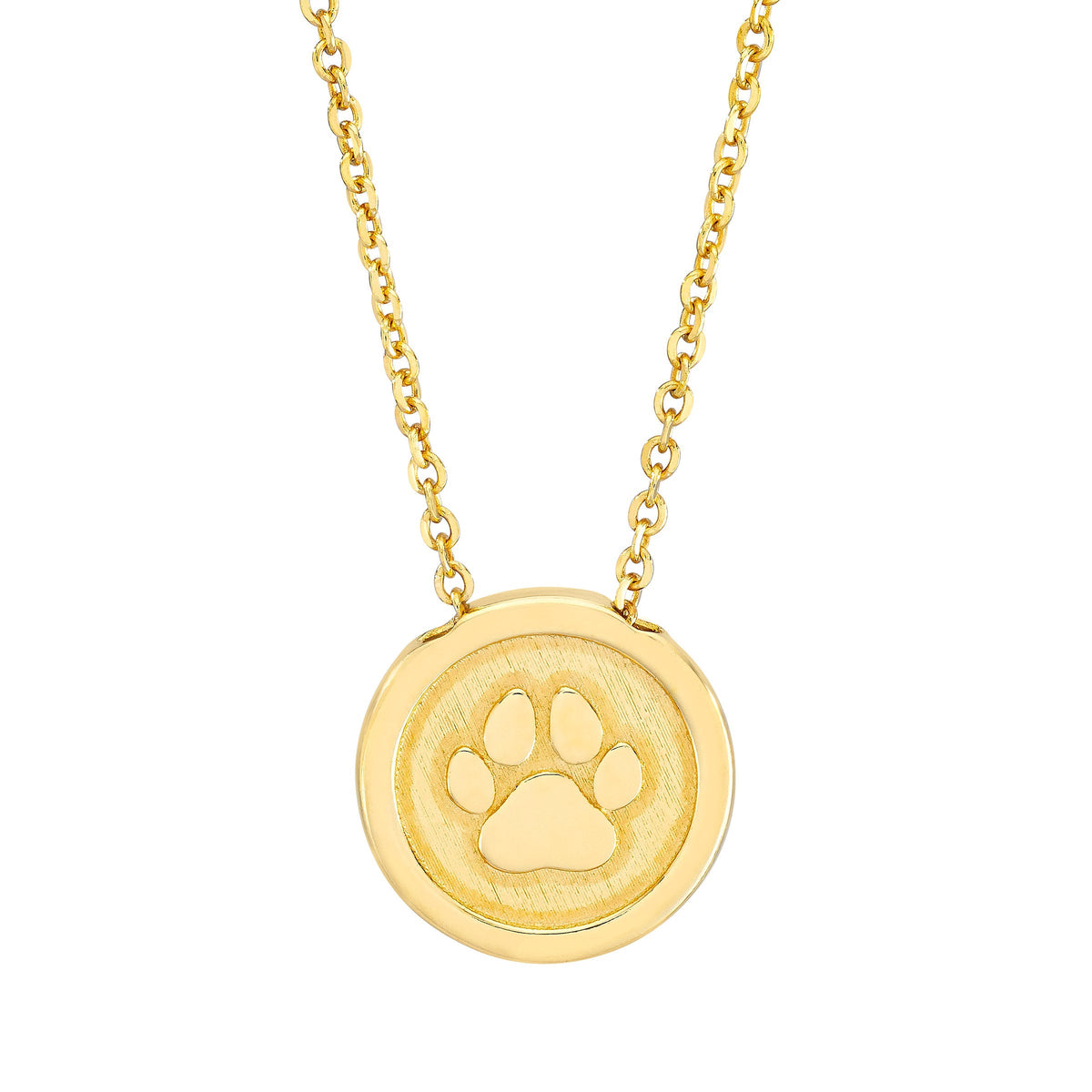 Round Paw Print Pendant in Yellow Gold