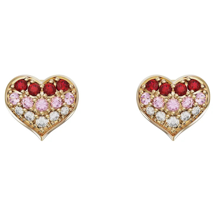 Round Cut Ruby, Pink Sapphire and Diamond Heart Shaped Earrings (0.07 ctw)