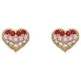 Round Cut Ruby, Pink Sapphire and Diamond Heart Shaped Earrings (0.07 ctw)