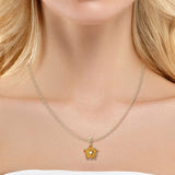 Pear Cut Citrine and Diamond Flower Pendant (0.06 ctw)