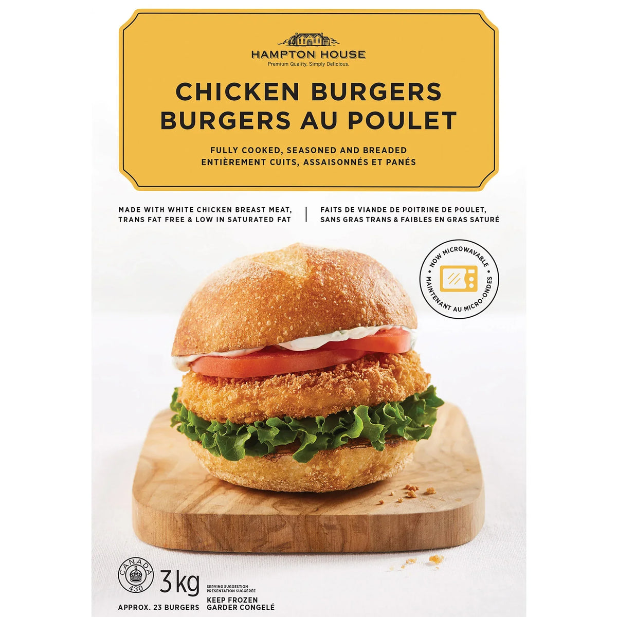 Hampton House Frozen Chicken Burgers, 3 kg