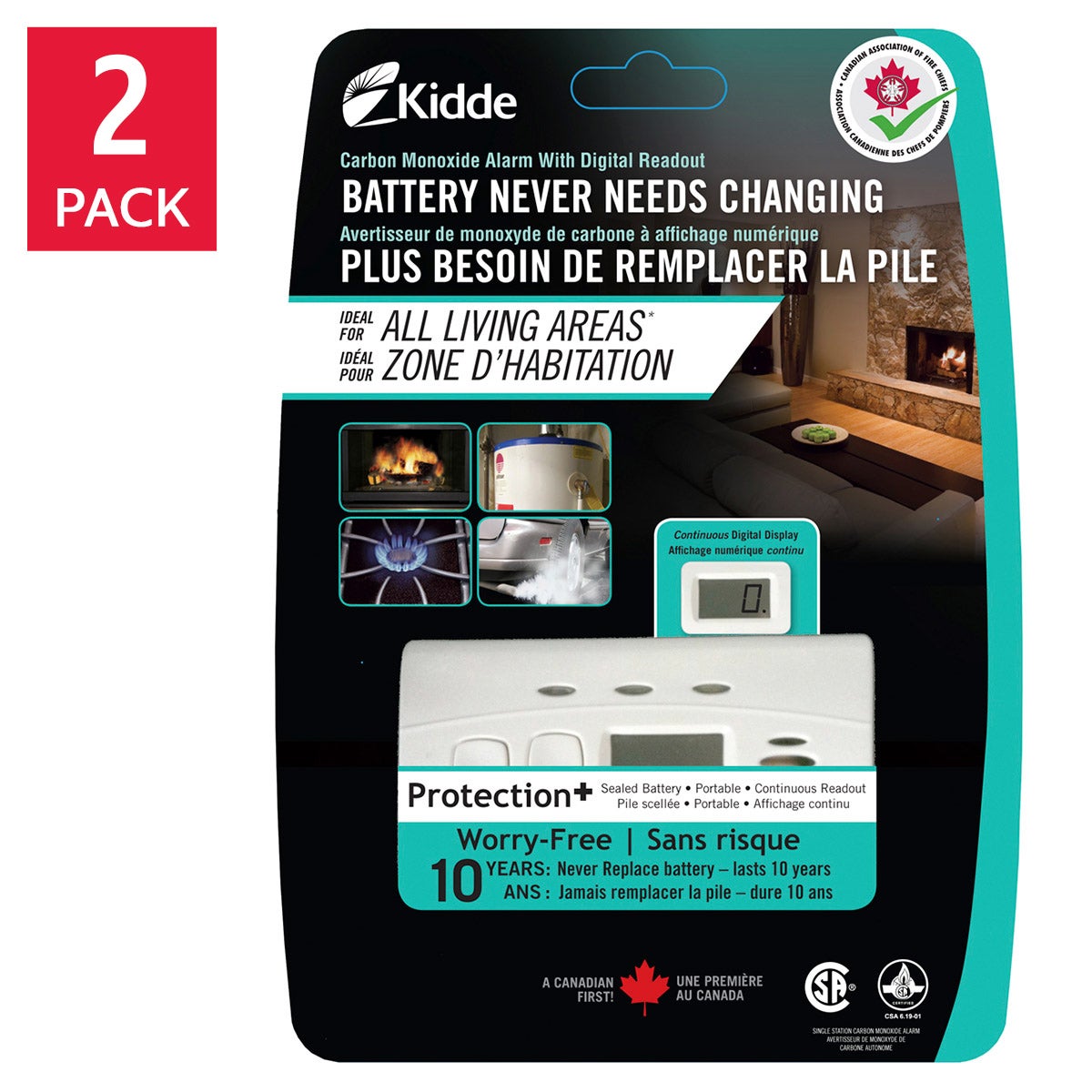 Kidde 10-year Battery Operated Carbon Monoxide Alarm, 2-pack