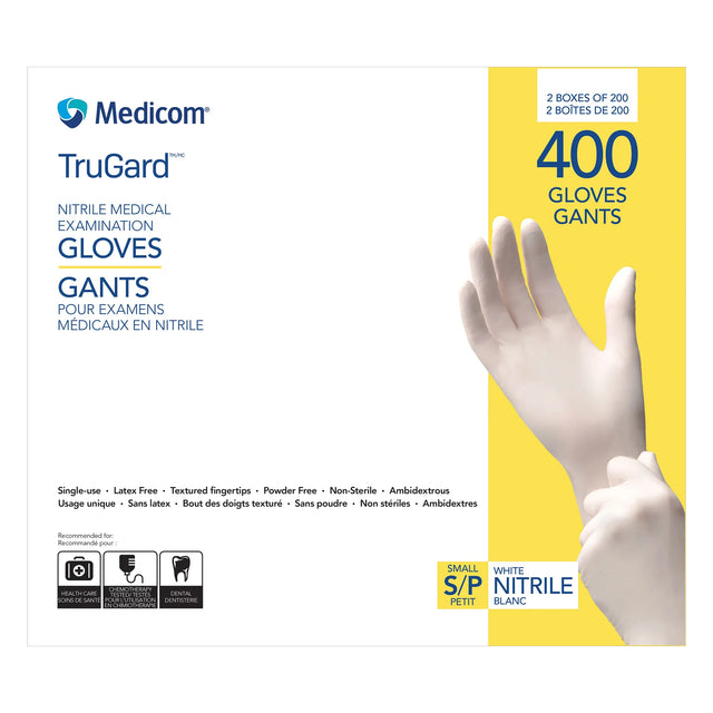TruGard Nitrile Medical Examination Gloves, 2-pack of 200, Small - Large V2