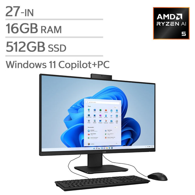 ASUS 27-in Copilot+ PC All-in-One Desktop, AMD Ryzen AI 5 330 – 16GB RAM, 512GB SSD C1