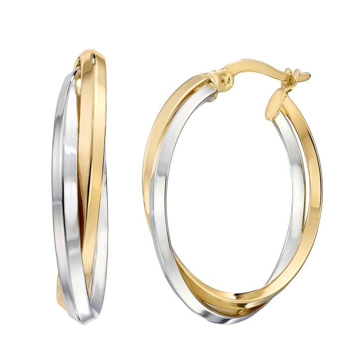High Polish Double Row Hoop Earrings in Two-Tone Gold
