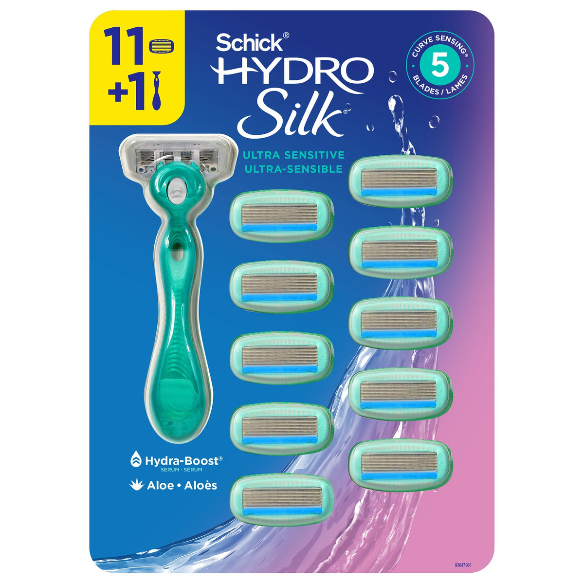 Schick Hydro Silk Ultra Sensitive Razor + 11 Cartridges