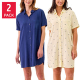 Martha Stewart Women's Notch Collar Nightshirt, 2-pack
