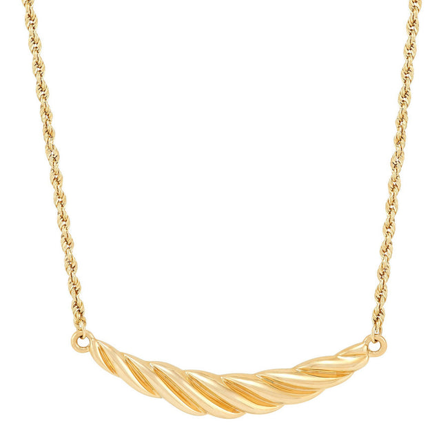 Scalloped Center Station Rope Chain Necklace in Yellow Gold D5