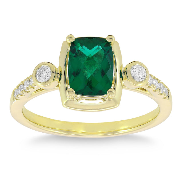 Cushion Cut Lab Created Emerald and Diamond Ring (0.16 ctw) L8
