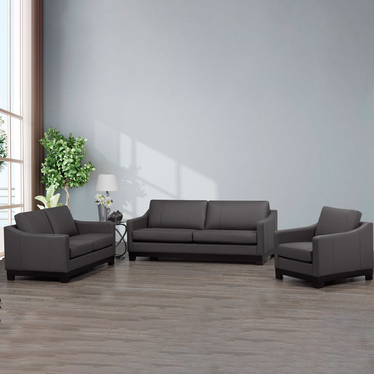 Omni Top-grain Leather Sofa, Loveseat, and Chair