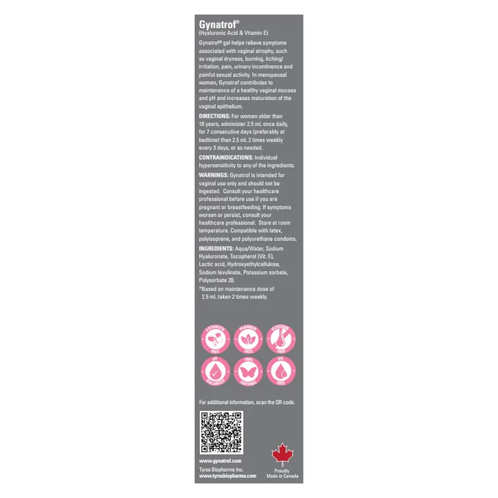 Gynatrof Natural Vaginal Moisturizer, Hyaluronic Acid & Vitamin E, 2 x 50 mL