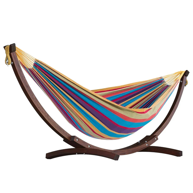 Vivere Double Cotton Hammock with Solid Pine Arc Stand T8