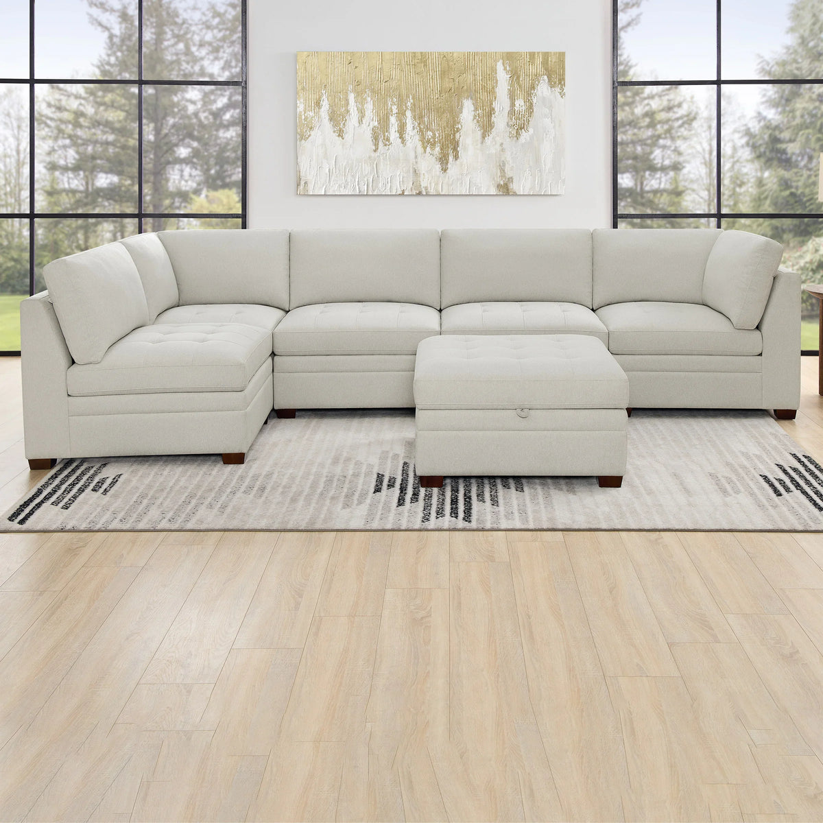 Thomasville Tisdale Tufted 6-piece Fabric Sectional with Storage Ottoman