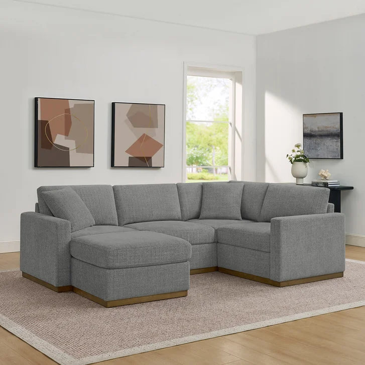 Henredon 3-piece Fabric Sectional with Ottoman and Wood Base