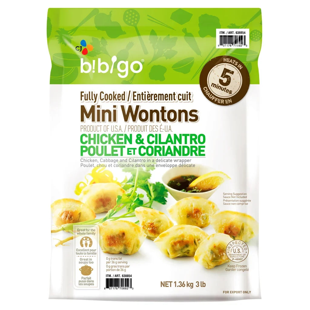 Bibigo Chicken & Cilantro Fully Cooked Mini Wontons, 1.36 kg