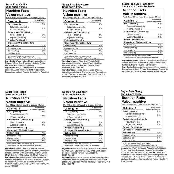 Torani Sugar Free Syrup Variety Pack, 6 × 750 mL + 1 Pump