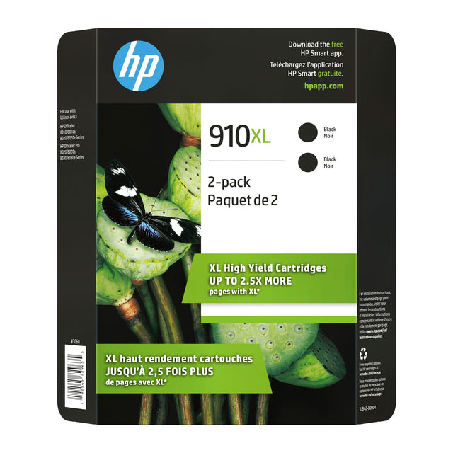 HP 910XL High Yield Black Original Ink Cartridge (3JB42BN) Twin-pack O8
