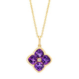 Cushion Cut Amethyst and Diamond Flower Pendant (0.01 ctw)