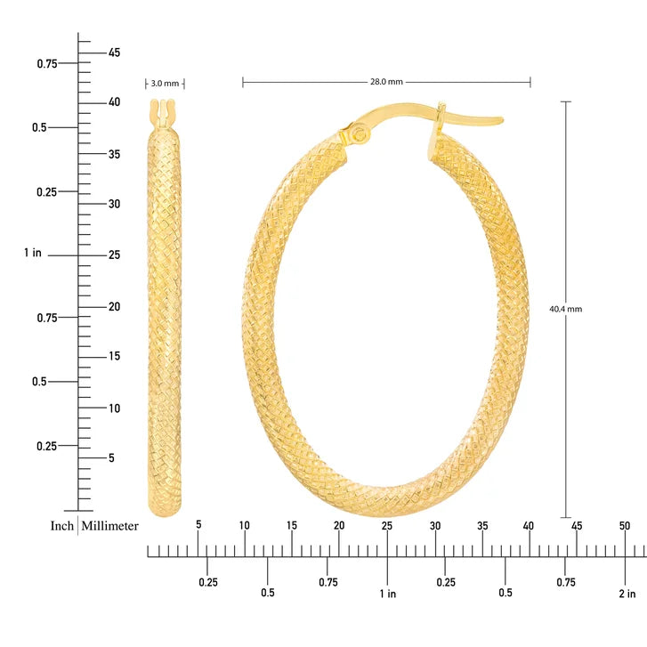 Diamond Cut Oval Hoop Earrings in Yellow Gold