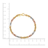 High Polish Hollow Rope Bracelet in Three-Tone Gold
