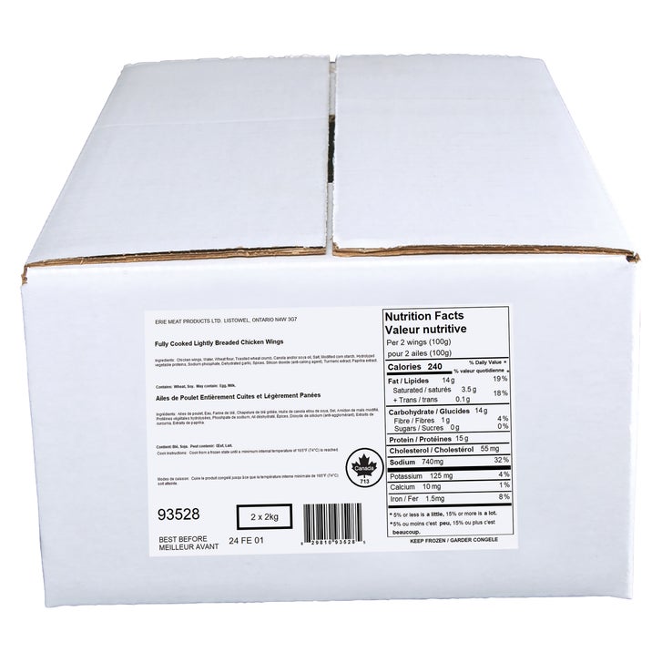 Golden Maple Fully Cooked Lightly Breaded Chicken Wings, 2 × 4 kg