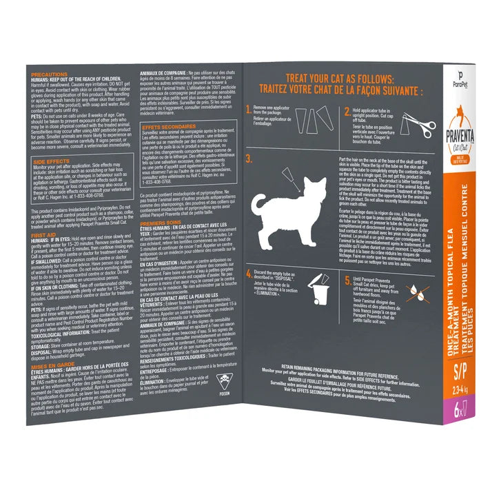 Parapet Praventa Flea Protection for Small Cats up to 4kg, 6 Tubes