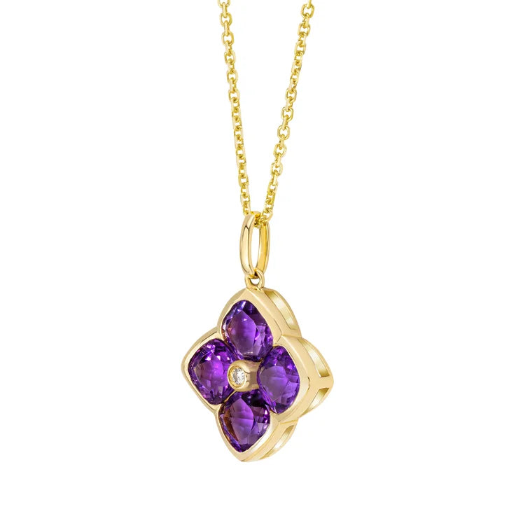 Cushion Cut Amethyst and Diamond Flower Pendant (0.01 ctw)