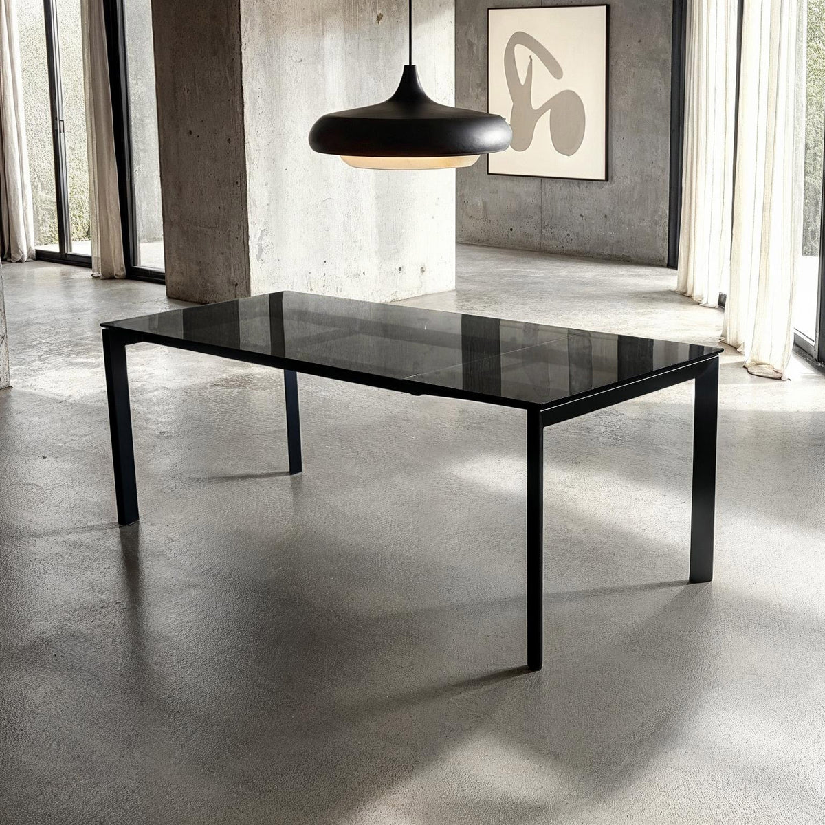 Mobital Host 149.9 cm (59 in.) Extendable Dining Table with Grey Glass Top
