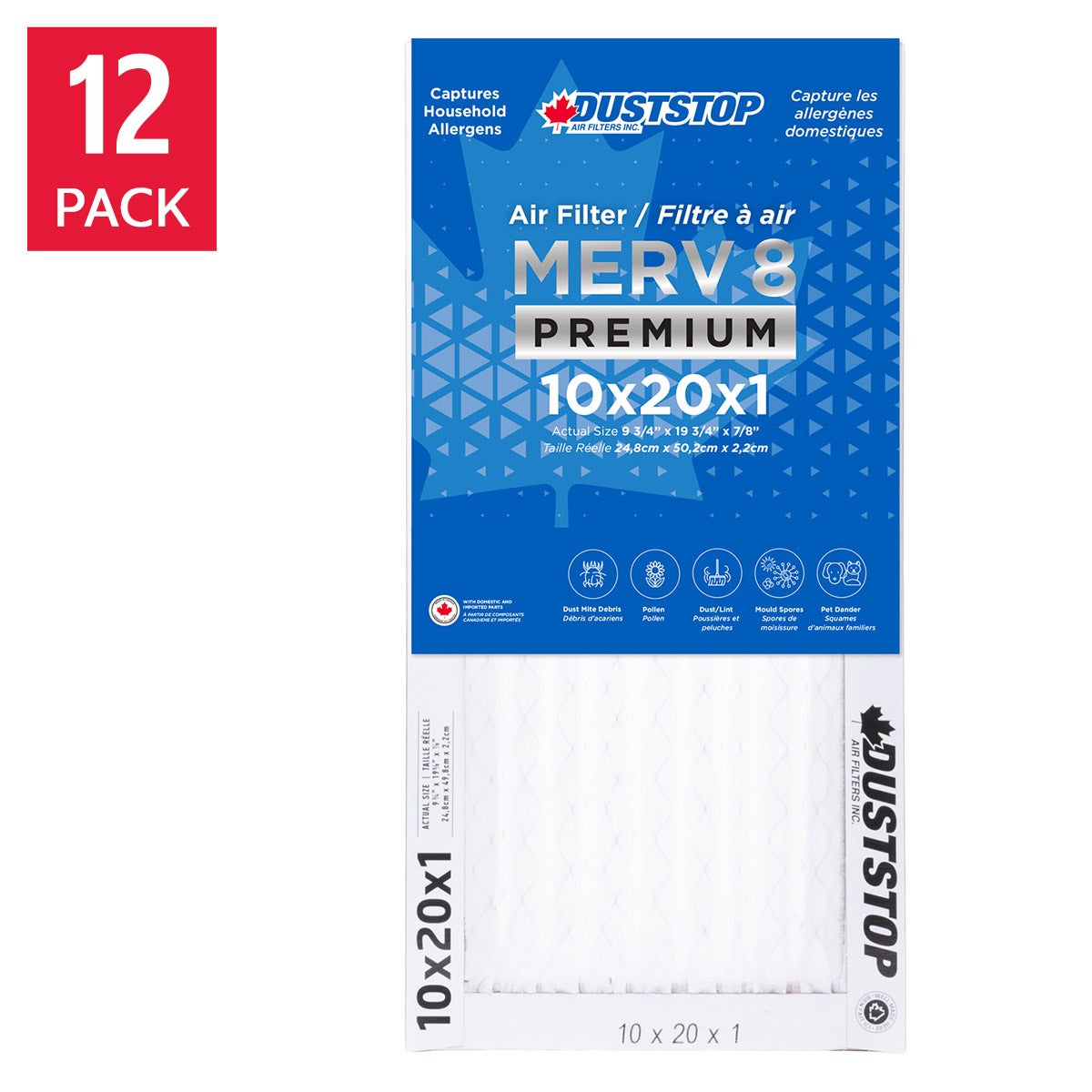 Duststop MERV 8 Premium Pleated Furnace Filter, 12-pack