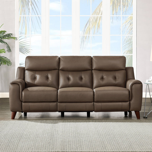 Prospera Home Malibu Modern Top Grain Leather Power Reclining Sofa with Power Headrest O7