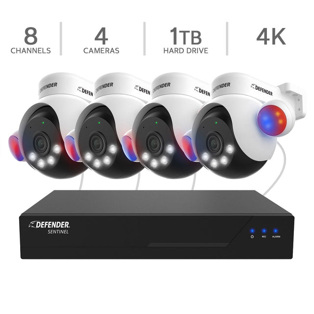 Defender AI POWERED Sentinel 4K Wired 8 Channel NVR Security System with 4 PTZ Cameras B7
