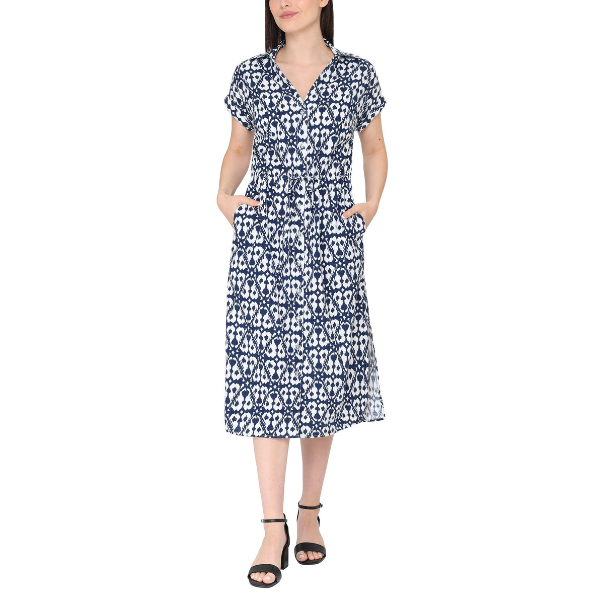 Jewel Badgley Mischka Women's Short Sleeve Button Front Dress