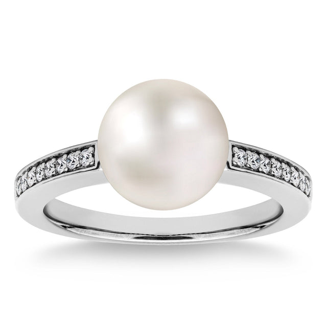 8 – 8.5 mm Cultured Akoya Pearl and Diamond Ring (0.1 ctw) T8