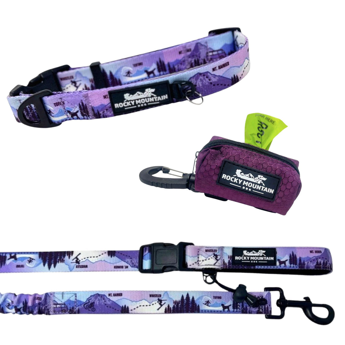 Rocky Mountain Dog Collar, Leash and Poo Bag Dispenser Bundle