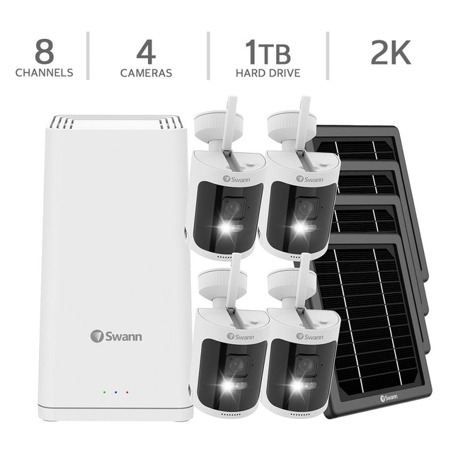 Swann AllSecure650 8-Channel 4-Cam 2K Wireless Security Kit with Battery Backup and Remote Solar Panels G1