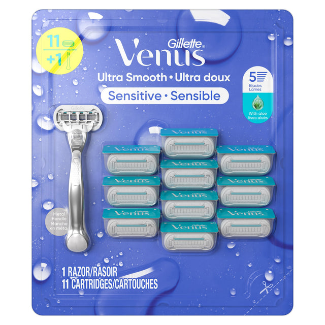 Gillette Venus Ultra Smooth Sensitive Razor + 11 Cartridges I3