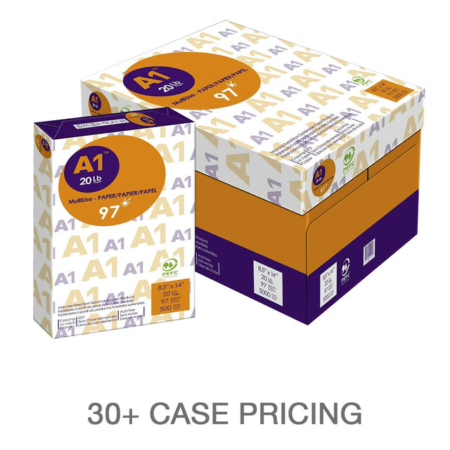 A1- Premium Printer Paper, Legal, 8.5 in. x 14 in., 97 Bright, 20 lb., Case Pricing Order of 30+ S8