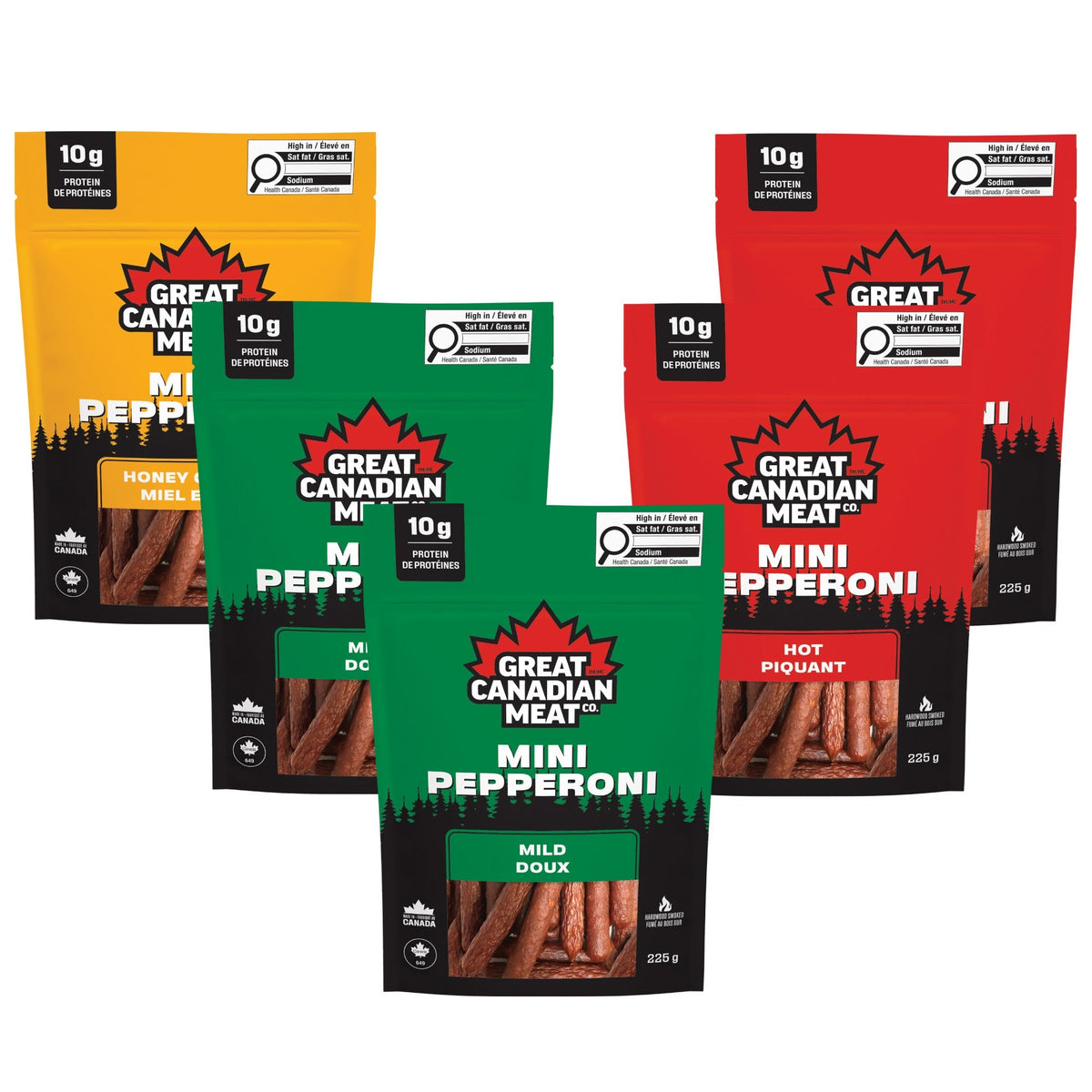 Great Canadian Meat Mini Pepperoni Sticks, Variety Pack, 5 × 225 g