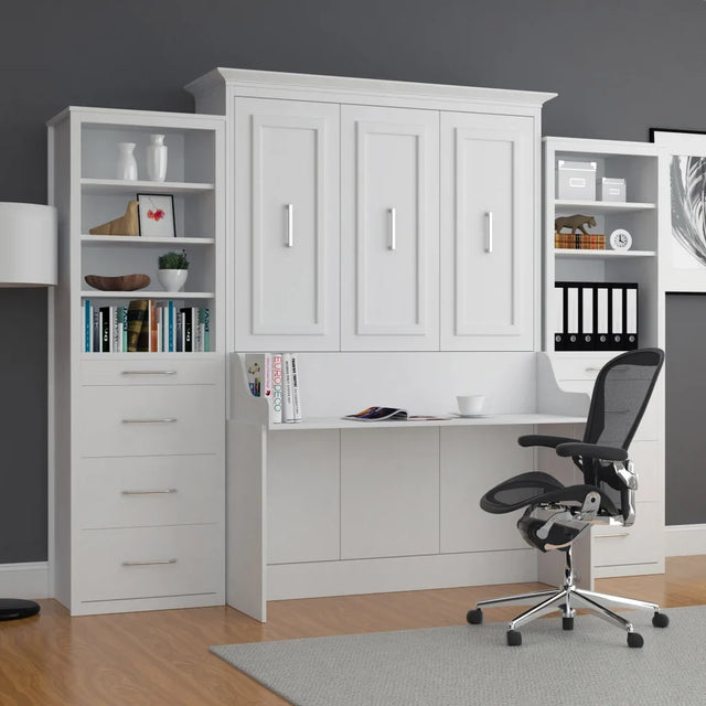 Bed & Room Porter Portrait Wall Bed with Desk and Two Side Towers, Queen U1